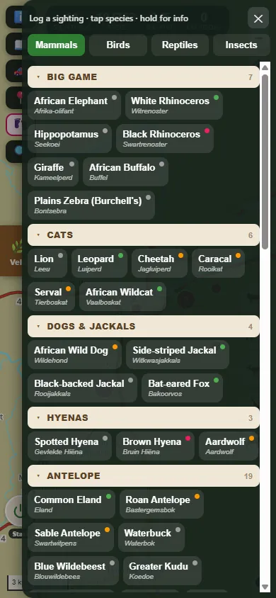 One-tap wildlife log